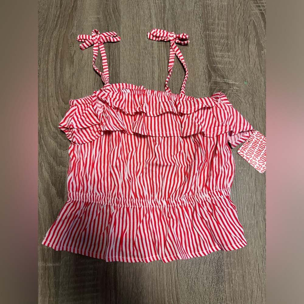 Girls red and white striped spaghetti strap tank/crop top